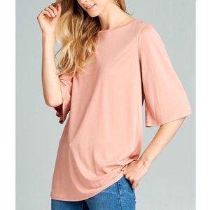 Pink Boat Neck Elbow Length Bell Sleeve Top Size M-L-XL